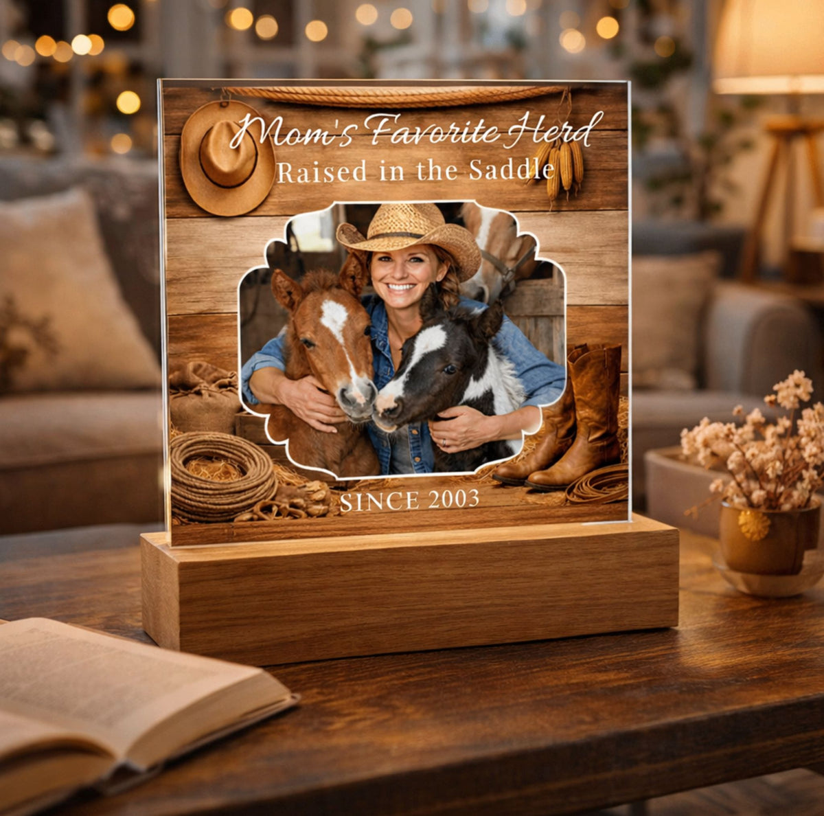 Mom's Favorite Herd Raised in the Saddle Photo Plaque – Personalized Gift for Horse Lovers – view 3