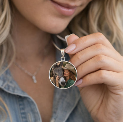 Rainbow Pasture Donkey Photo Round Necklace