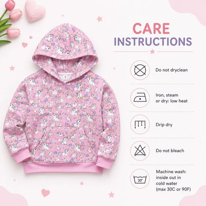 Pink Unicorn Pattern Kids’  Pullover Hoodie