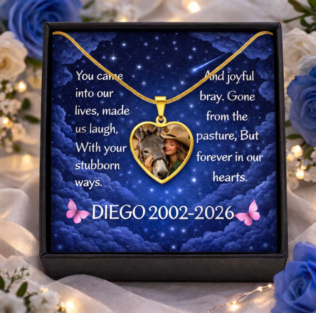 Stubborn Ways Donkey Photo Heart Necklace