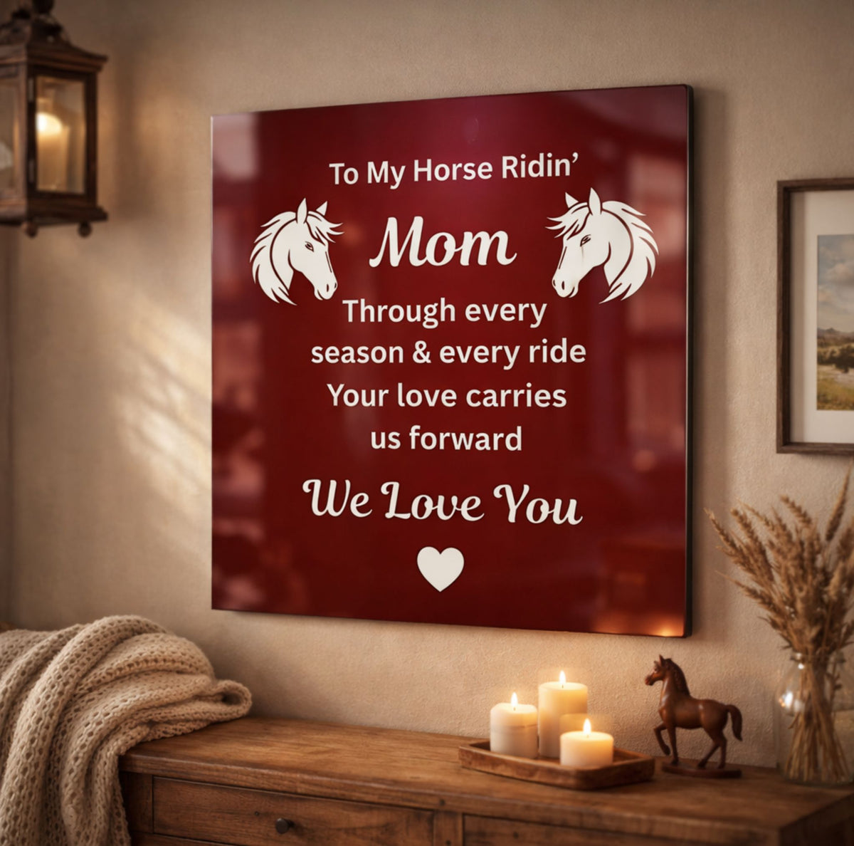 Horse Ridin’ Mom Red Metal Print
