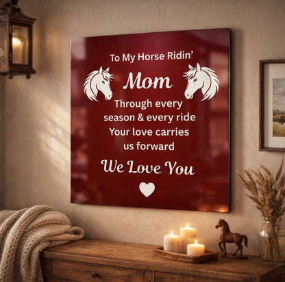 Horse Ridin’ Mom Red Metal Print