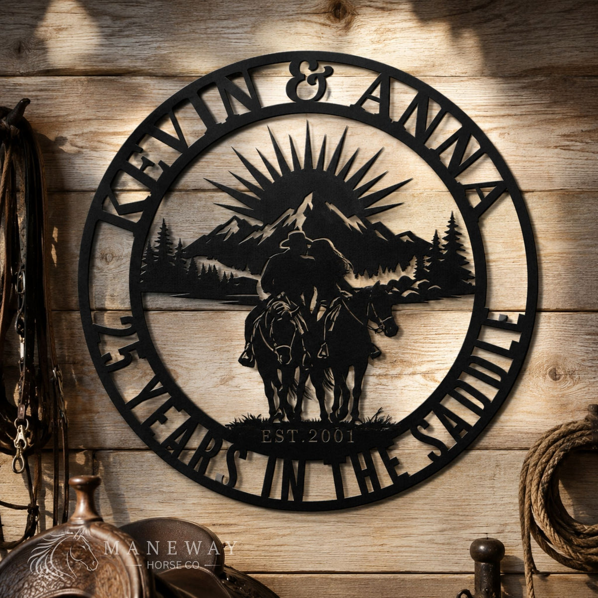 Couple Horse Ranch Metal Sign – view 4