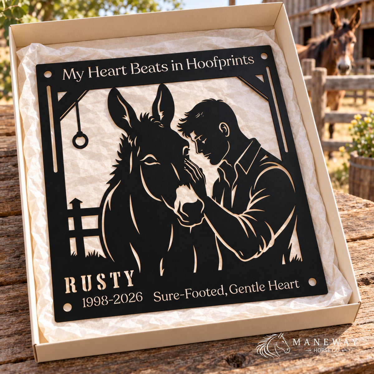 Hoofprints Mule Memorial Metal Stall Sign – view 4