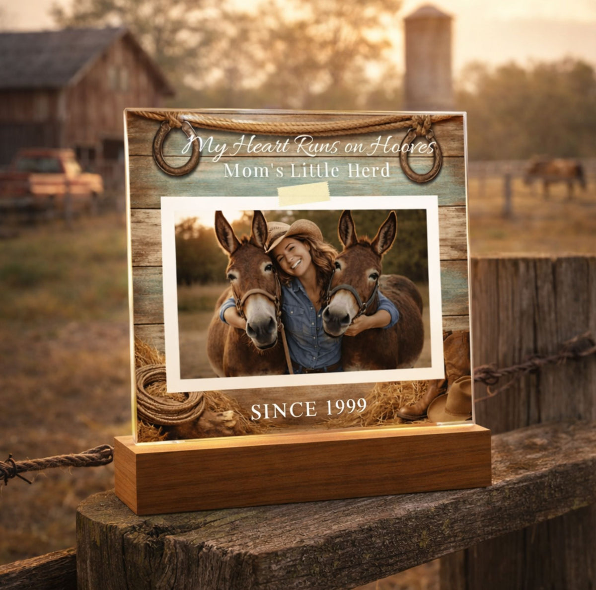 Personalized Mule Mom Photo Square Acrylic Plaque – My Heart Runs on Hooves With Name & Date – view 4