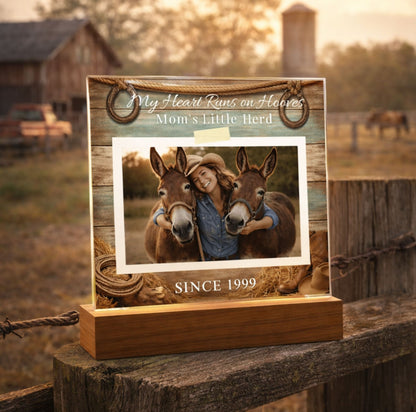 Personalized Mule Mom Photo Square Acrylic Plaque – My Heart Runs on Hooves With Name & Date – view 4