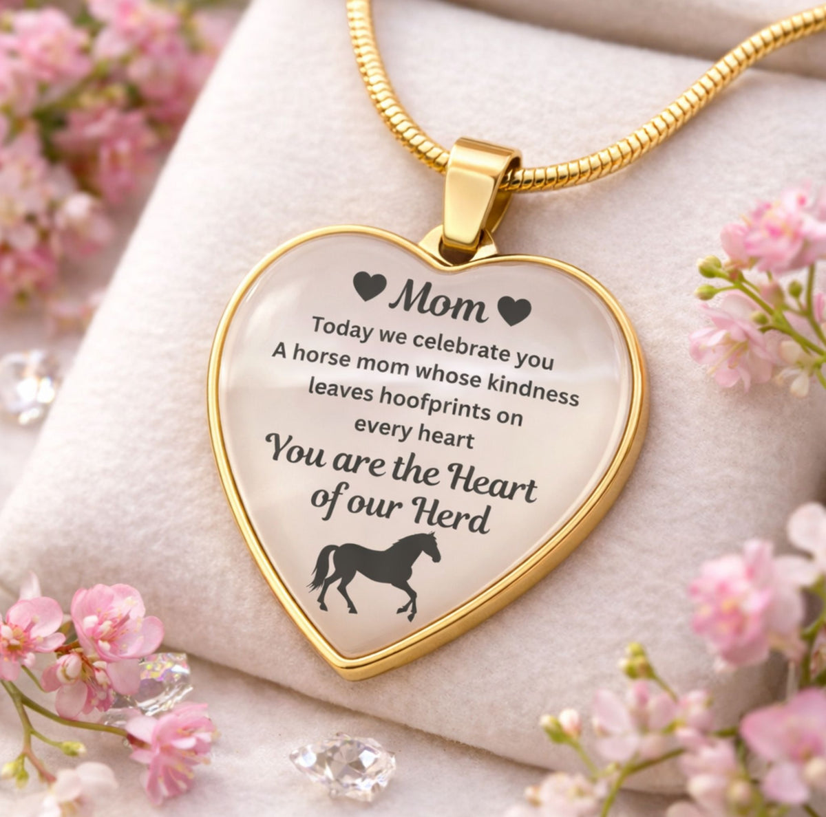 Horse Mom Necklace Gift for Mom – Custom Name Pendant You Are The Heart Of Our Herd – view 8
