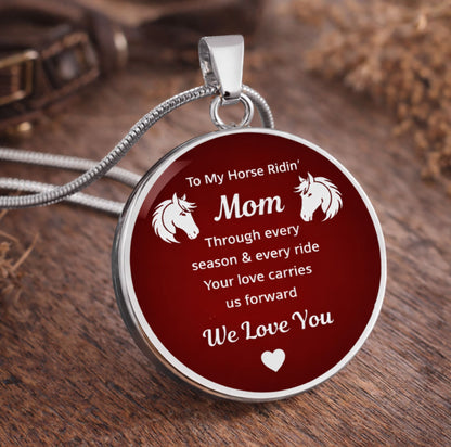 Horse Ridin Mom Round Pendant Necklace – view 7