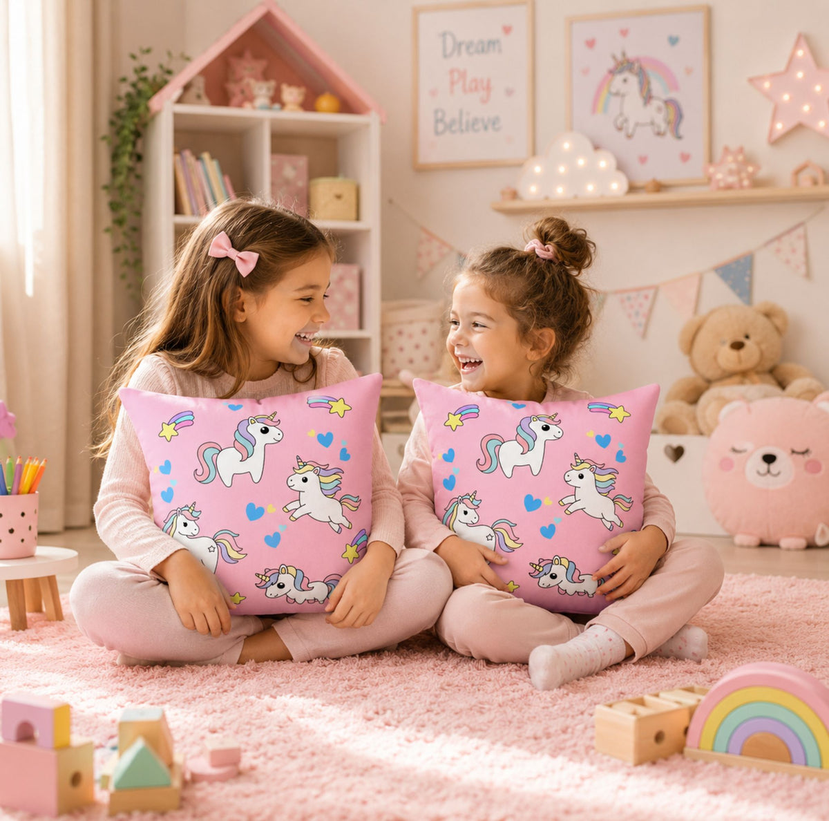 Pastel Cute Unicorn Pattern Throw Pillow