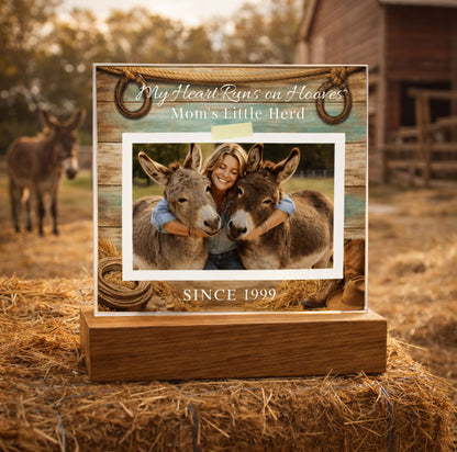 Personalized Donkey Mom Photo Square Acrylic Plaque – My Heart Runs on Hooves With Name & Date – view 4