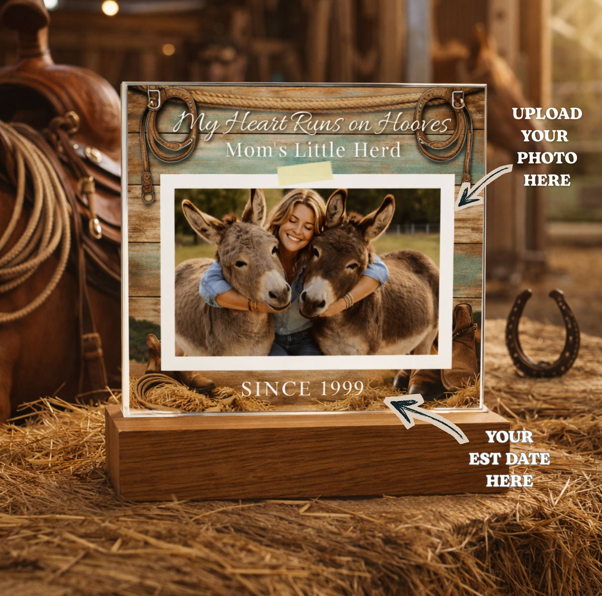 Personalized Donkey Mom Photo Square Acrylic Plaque – My Heart Runs on Hooves With Name & Date – view 5