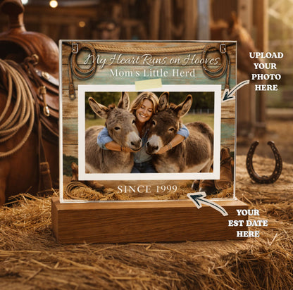 Personalized Donkey Mom Photo Square Acrylic Plaque – My Heart Runs on Hooves With Name & Date – view 5