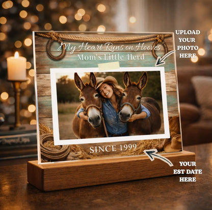 Personalized Mule Mom Photo Square Acrylic Plaque – My Heart Runs on Hooves With Name & Date – view 5