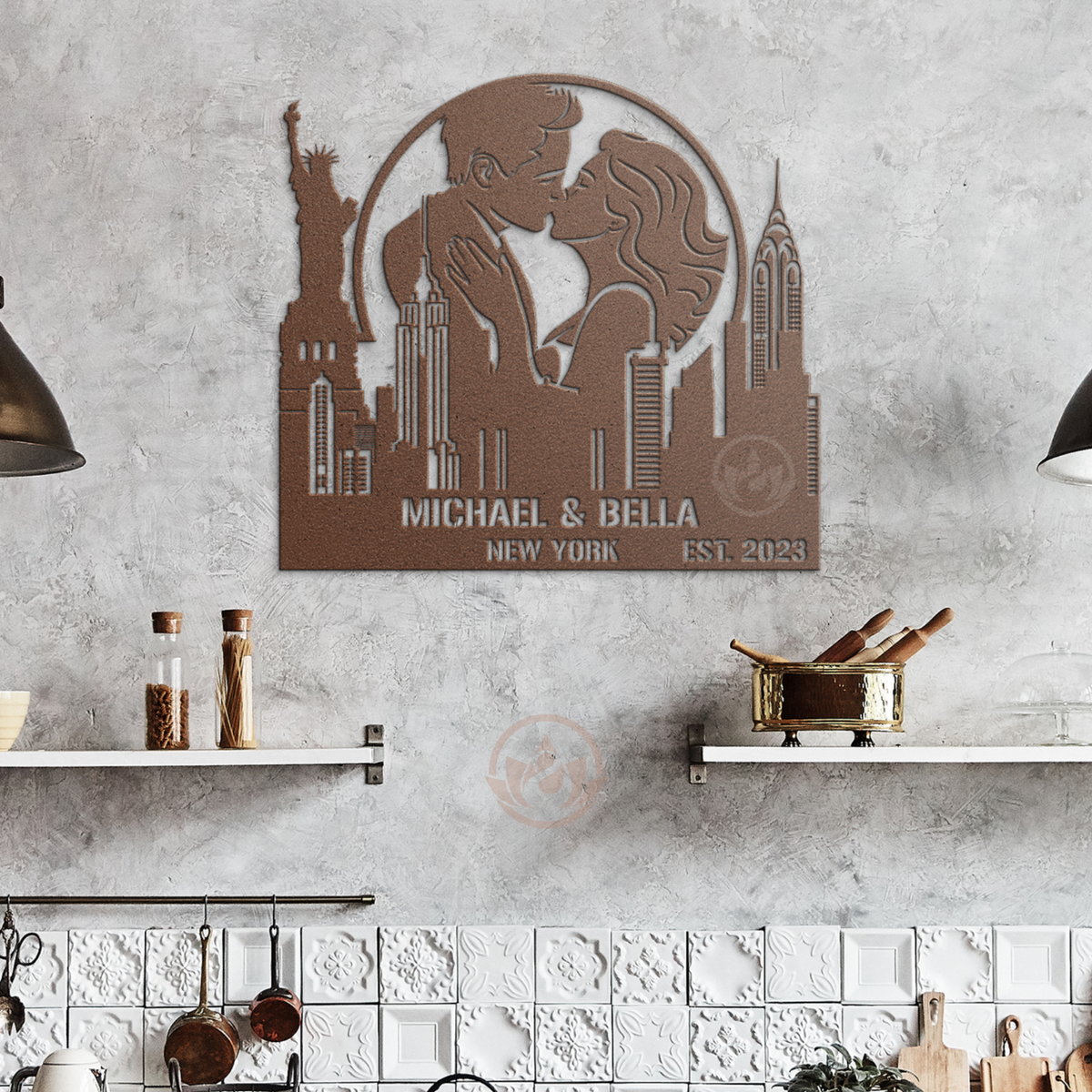 Personalized New York Cityscape Metal Art - Custom Couple Name Gift