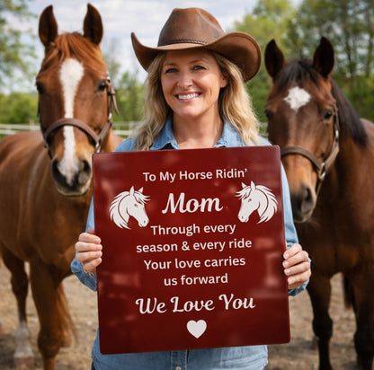 Horse Ridin’ Mom Red Metal Print – view 2