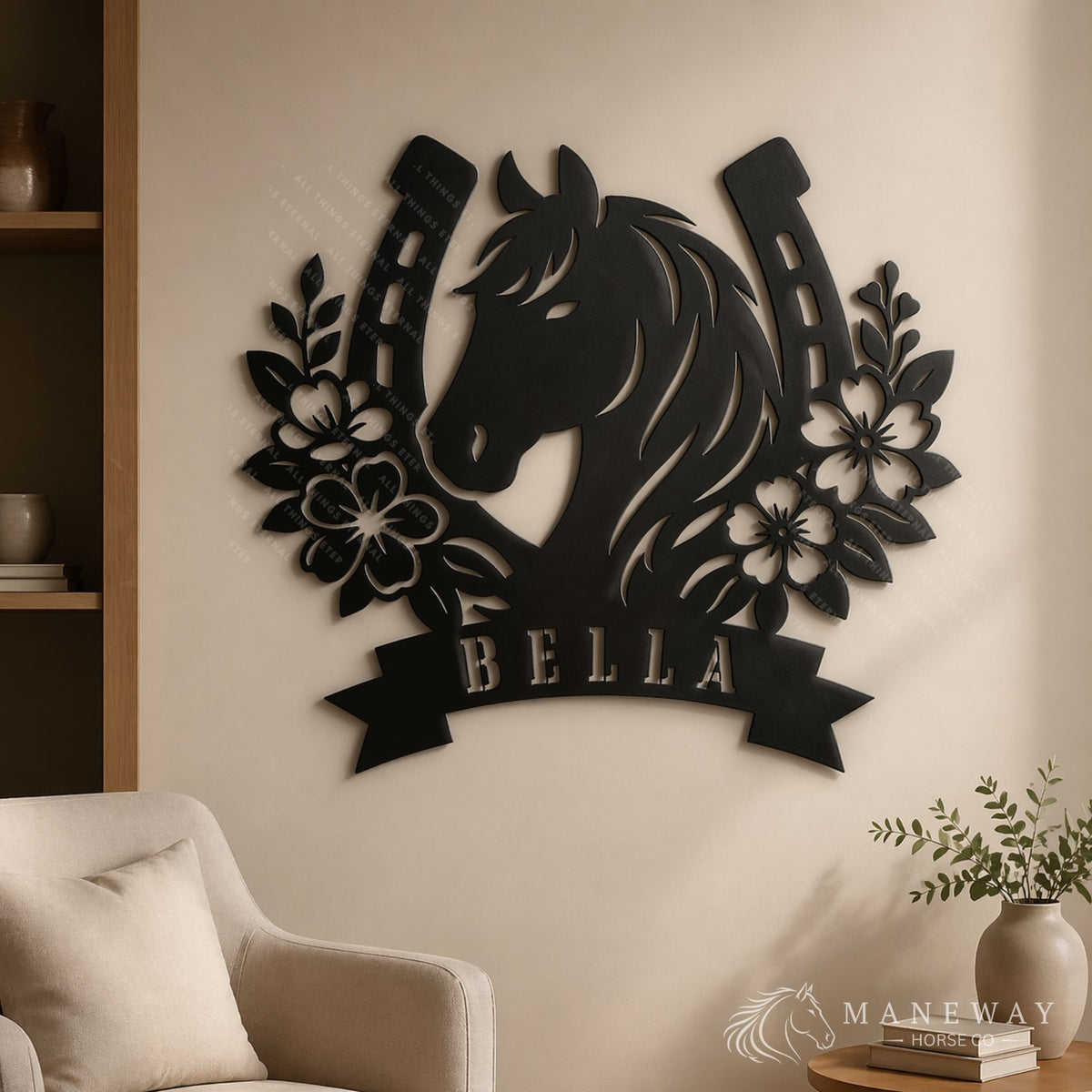 Floral Horseshoe Personalized Metal Stall Sign – view 6