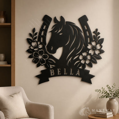 Floral Horseshoe Personalized Metal Stall Sign – view 6