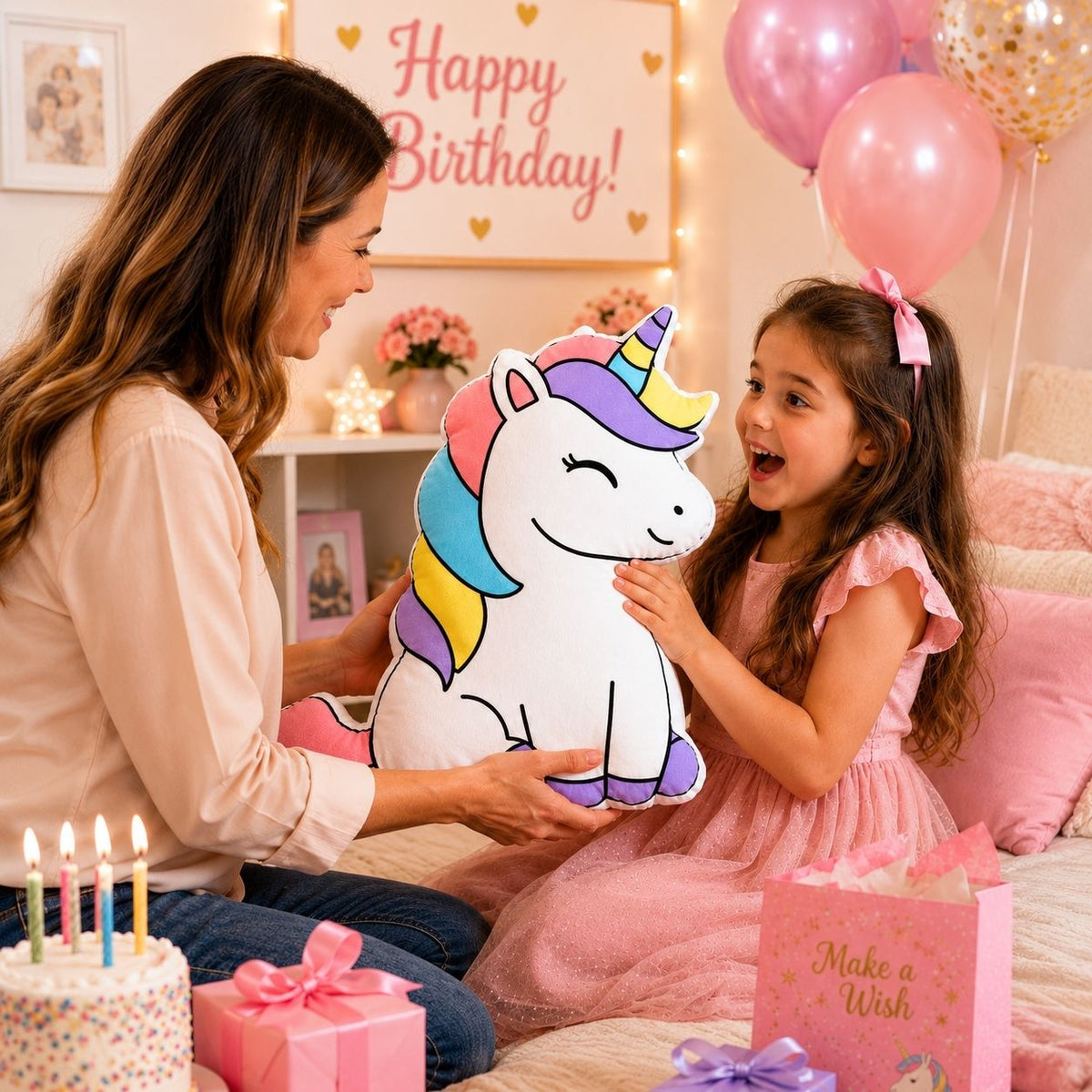 Rainbow Magical Unicorn Shaped Pillow