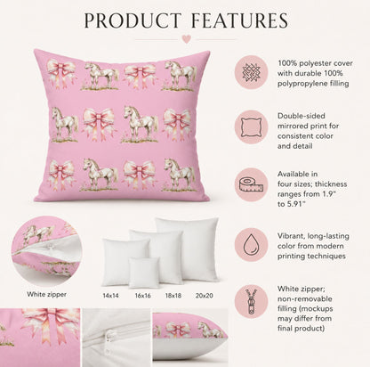 Pink Pony and Bow Throw Pillow