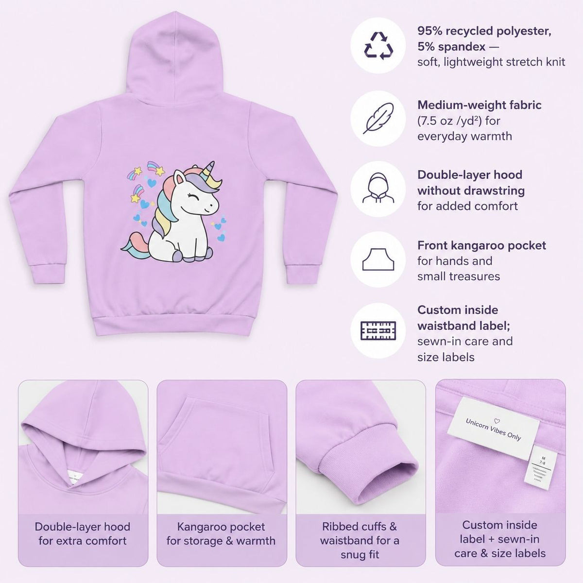 Unicorn Vibes Only Kids’ Hoodie