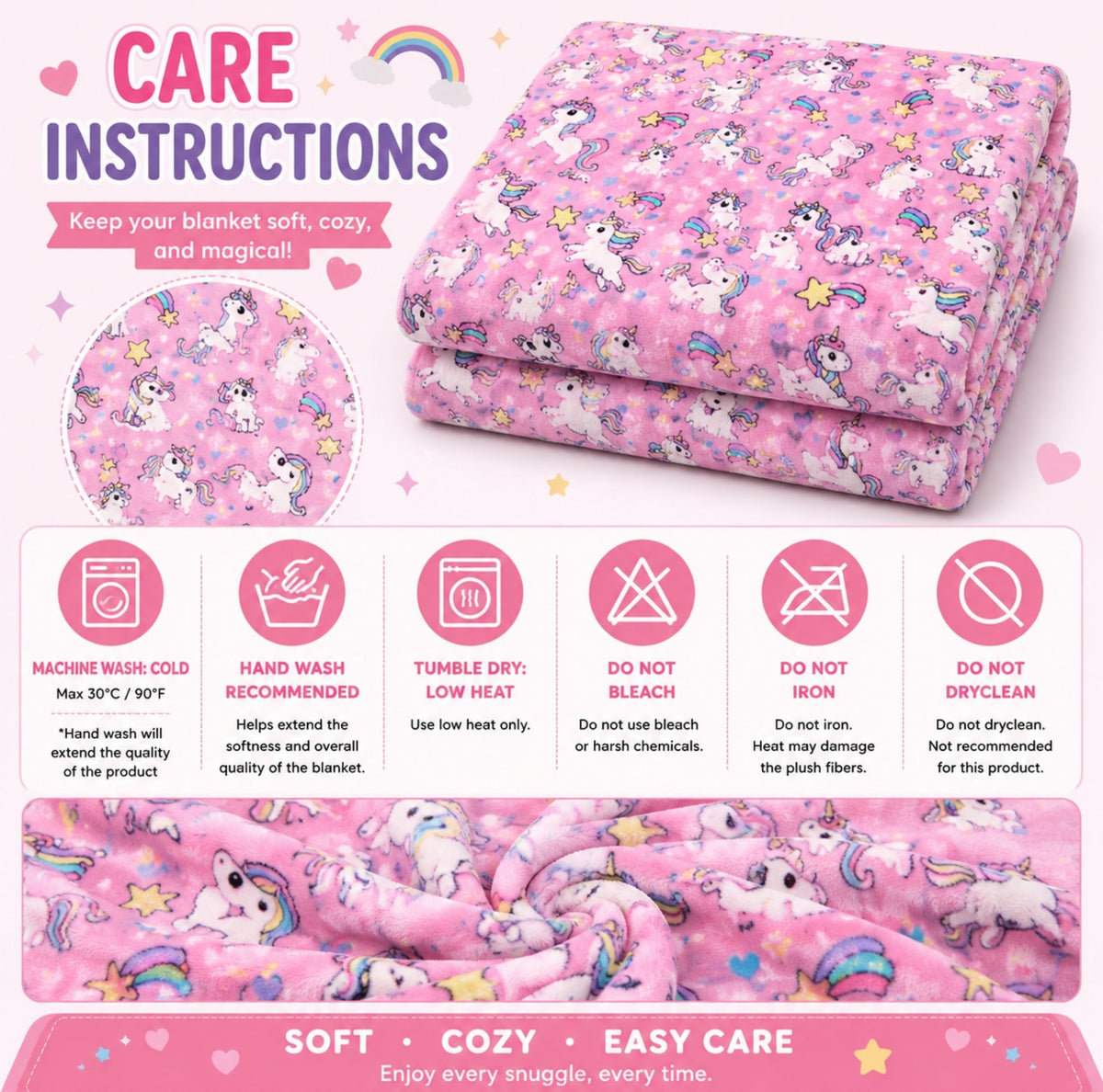 Pink Unicorn Velveteen Plush  Blanket