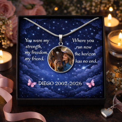 Personalized Horse Memorial Photo Circle Necklace – Remembrance Gift for Horse Lovers – view 5