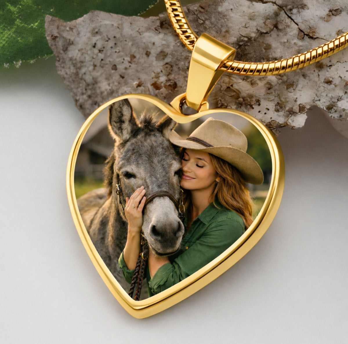 Stubborn Ways Donkey Photo Heart Necklace