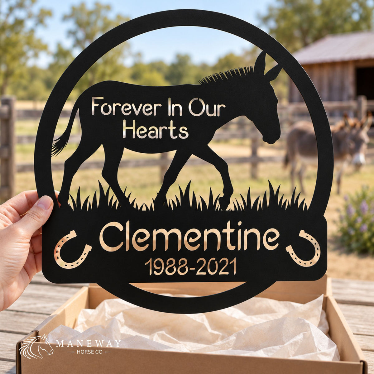 Clementine Donkey Memorial Metal Wall Sign