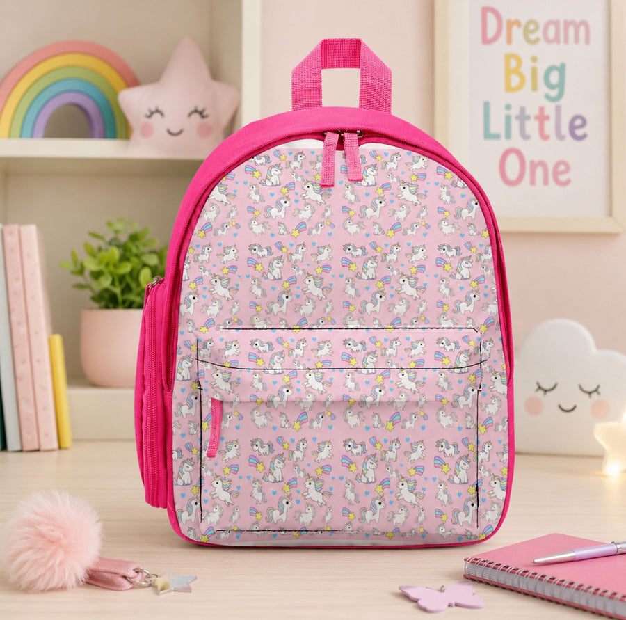 Pastel Unicorn Kids’ Backpack — Pink Trim