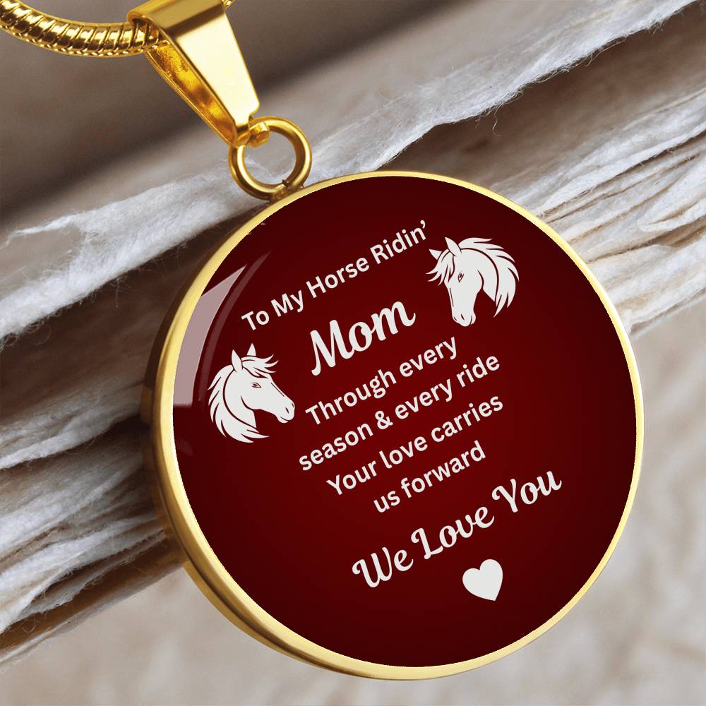 Horse Ridin Mom Round Pendant Necklace – view 4