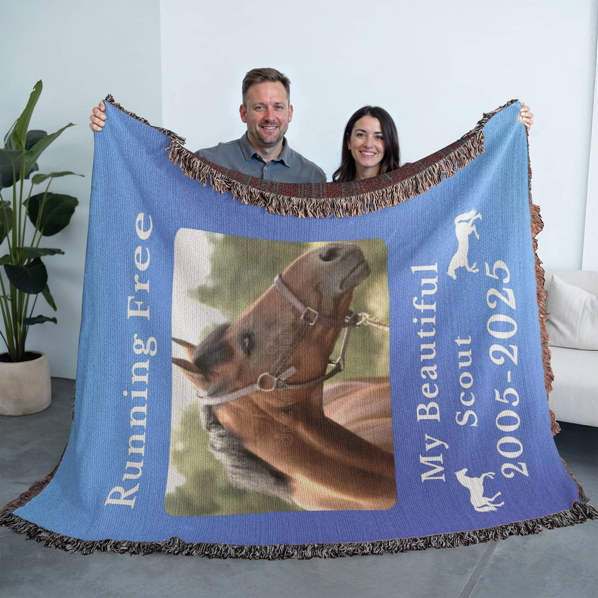 Personalized Horse Photo Woven Blanket with Name & Est Date – view 9