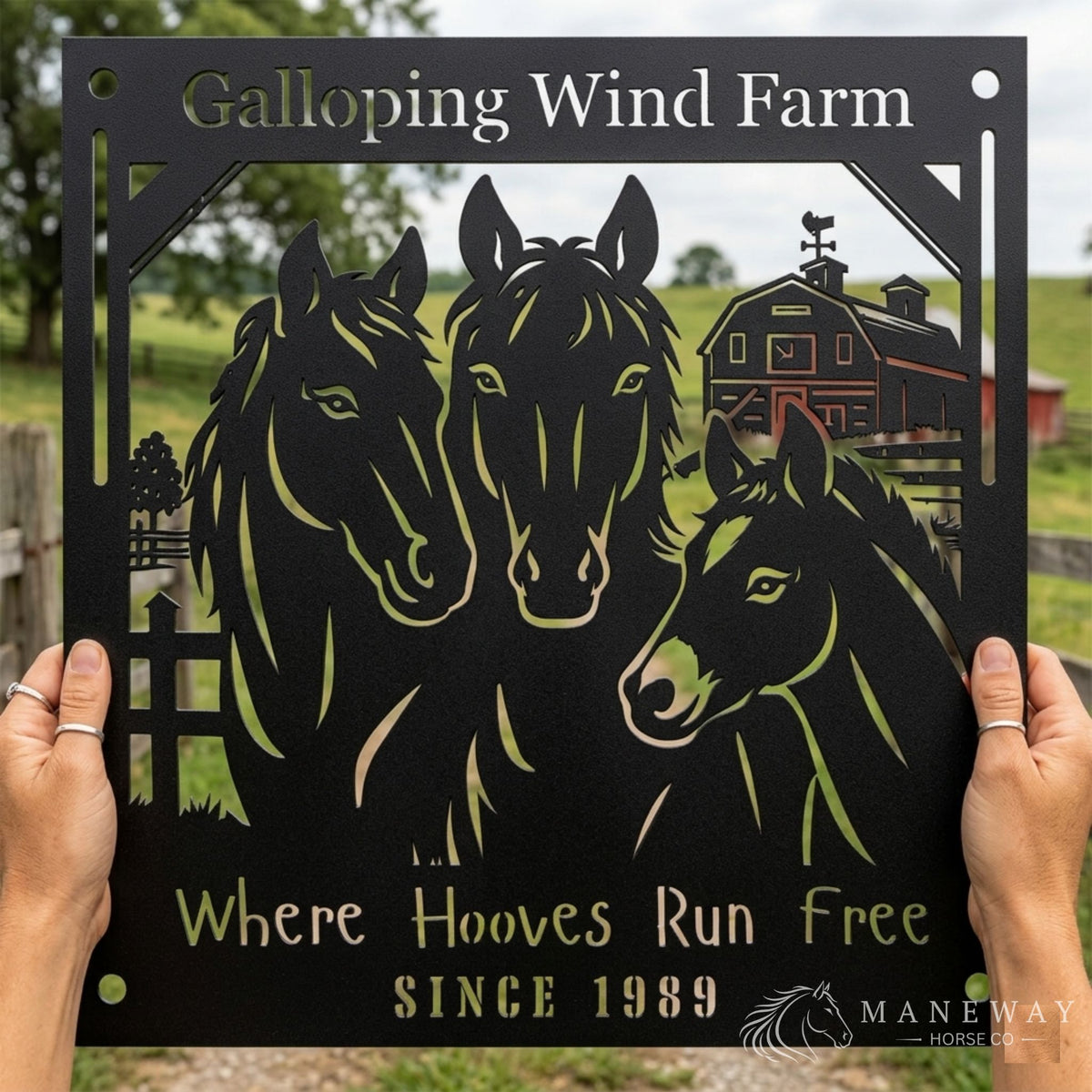 Galloping Horse Wind Farm Metal Sign – view 4