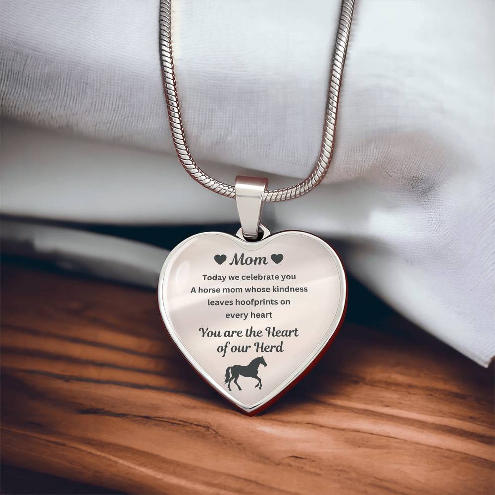 Horse Mom Necklace Gift for Mom – Custom Name Pendant You Are The Heart Of Our Herd – view 3