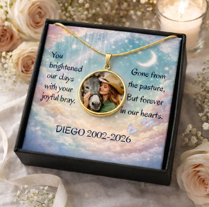 Joyful Bray Donkey Photo Round Necklace