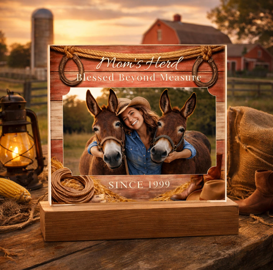 Mom's Herd Blessed Beyond Measure Photo Acrylic Plaque – Custom Gift For Mule Lovers