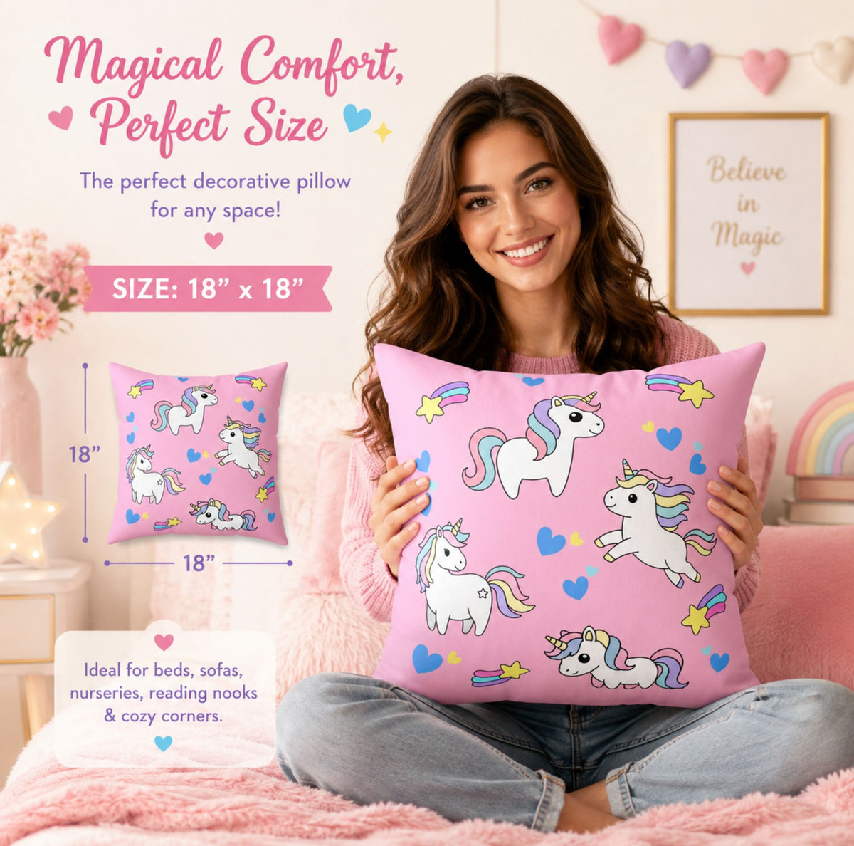 Pastel Cute Unicorn Pattern Throw Pillow