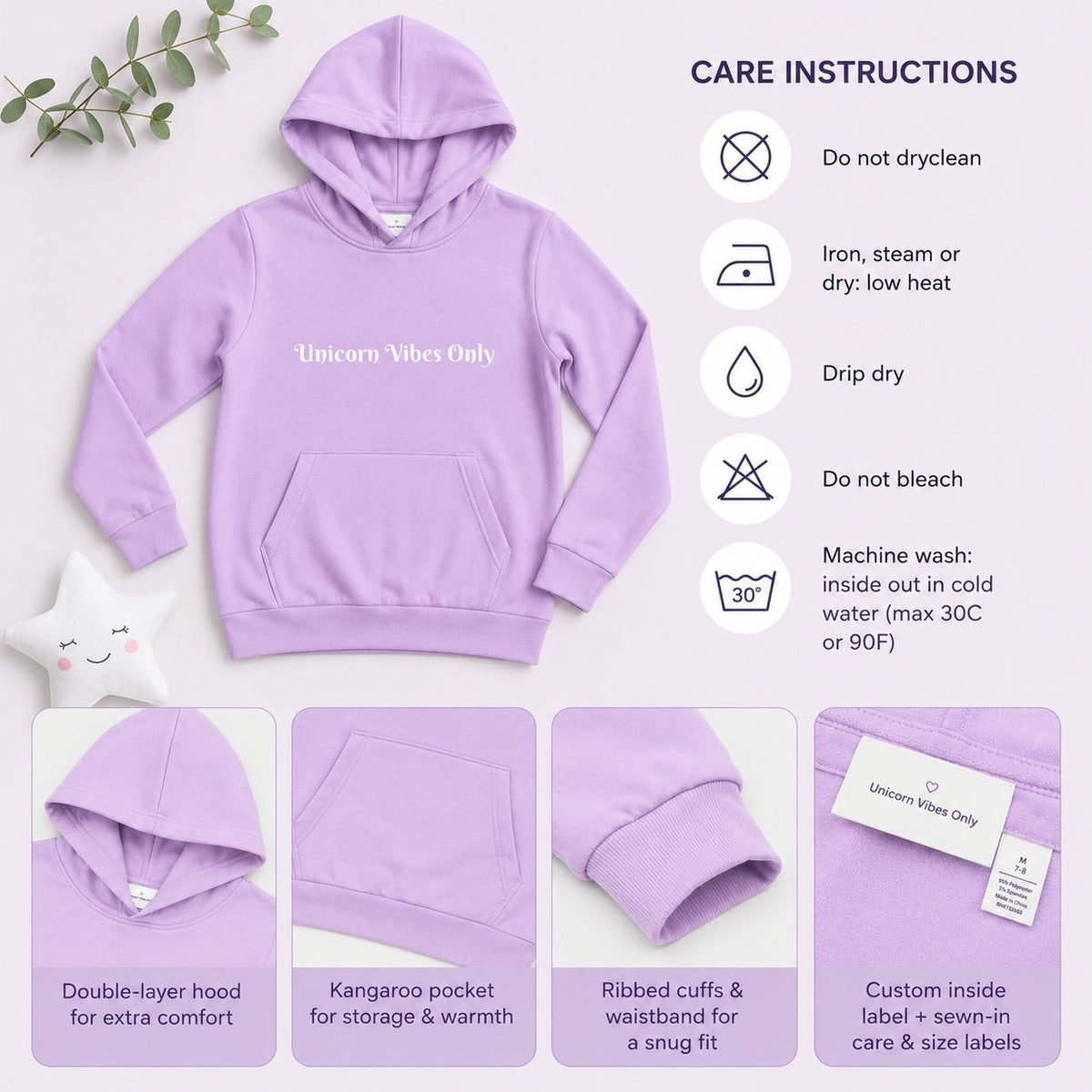 Unicorn Vibes Only Kids’ Hoodie