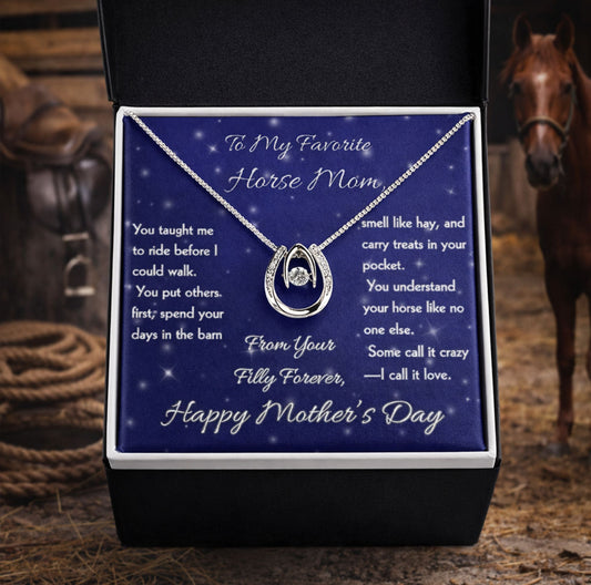 Beloved Horse Mom Horseshoe Necklace