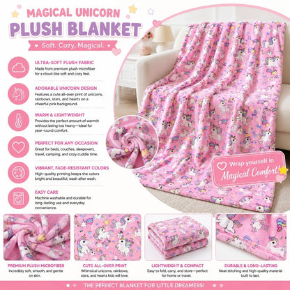 Pink Unicorn Velveteen Plush  Blanket