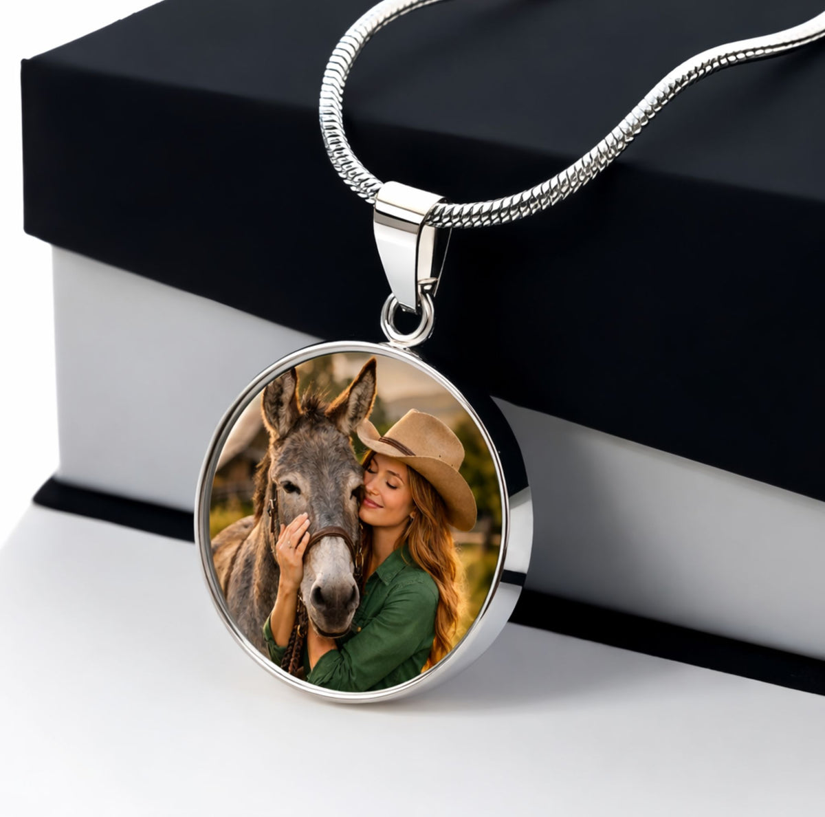 Stubborn Ways Donkey Photo Round Necklace