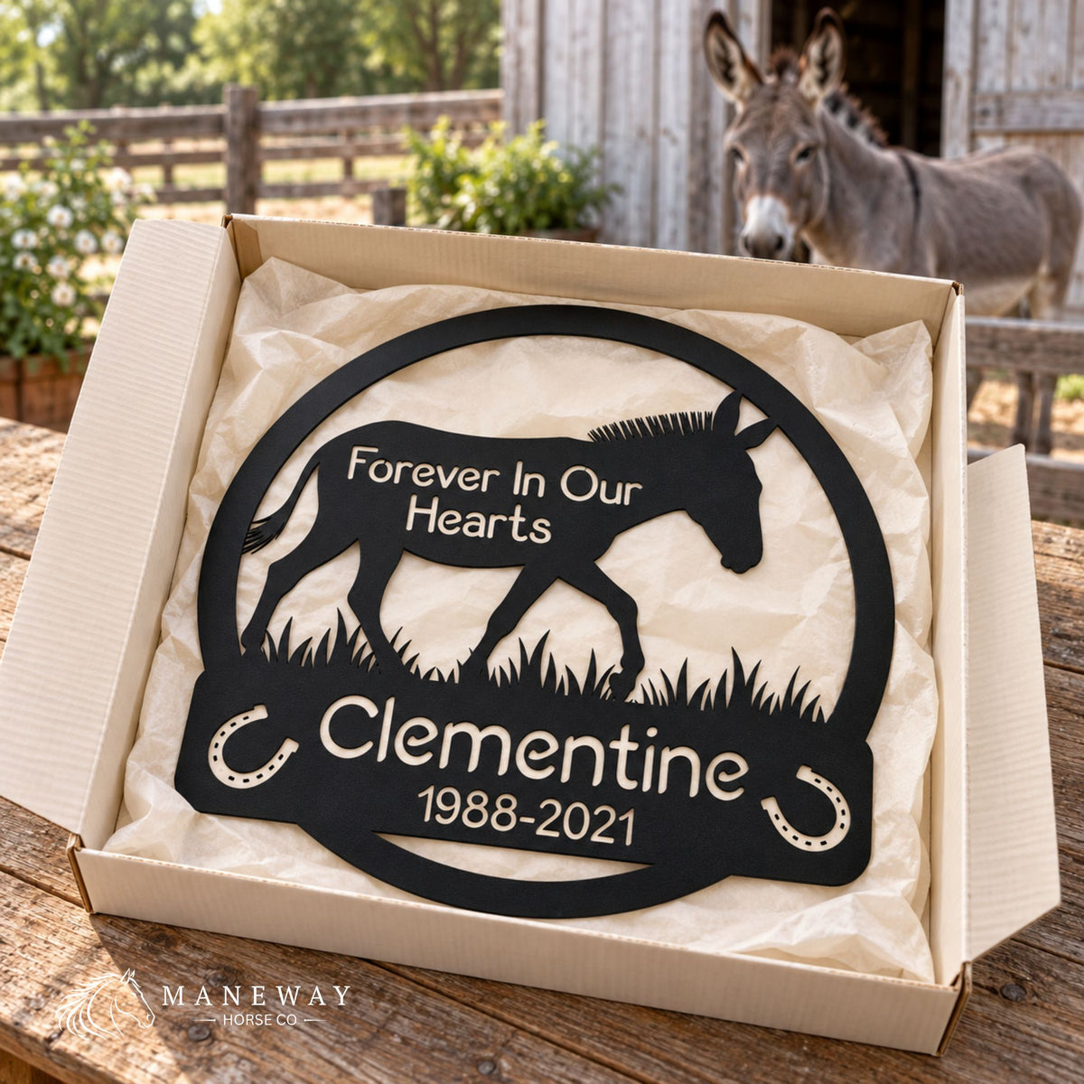 Clementine Donkey Memorial Metal Wall Sign – view 4