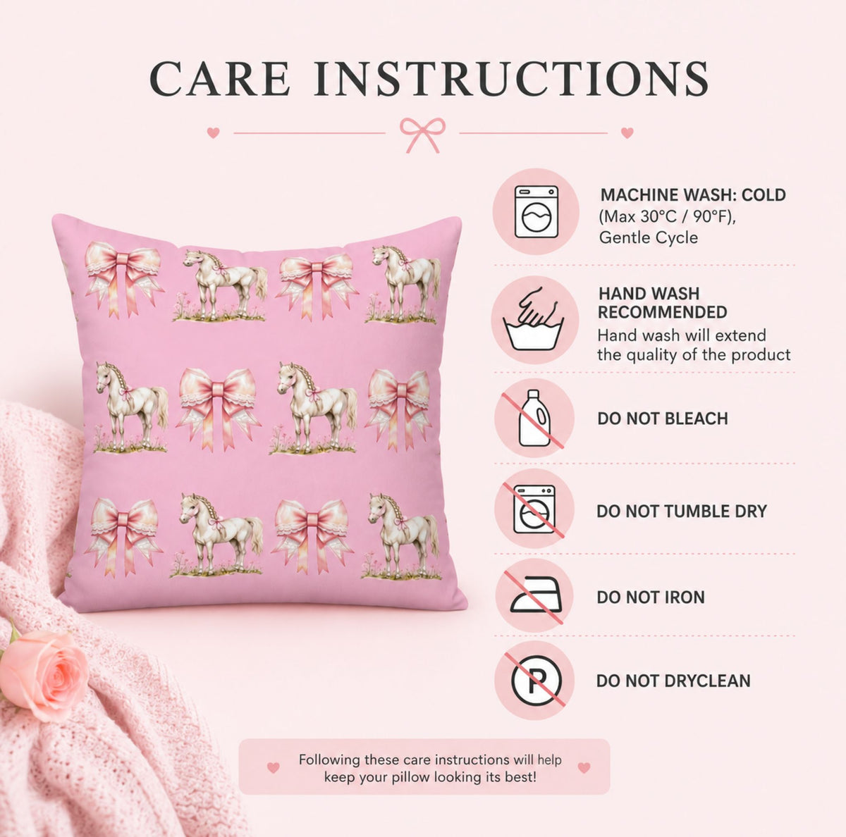 Pink Pony and Bow Throw Pillow