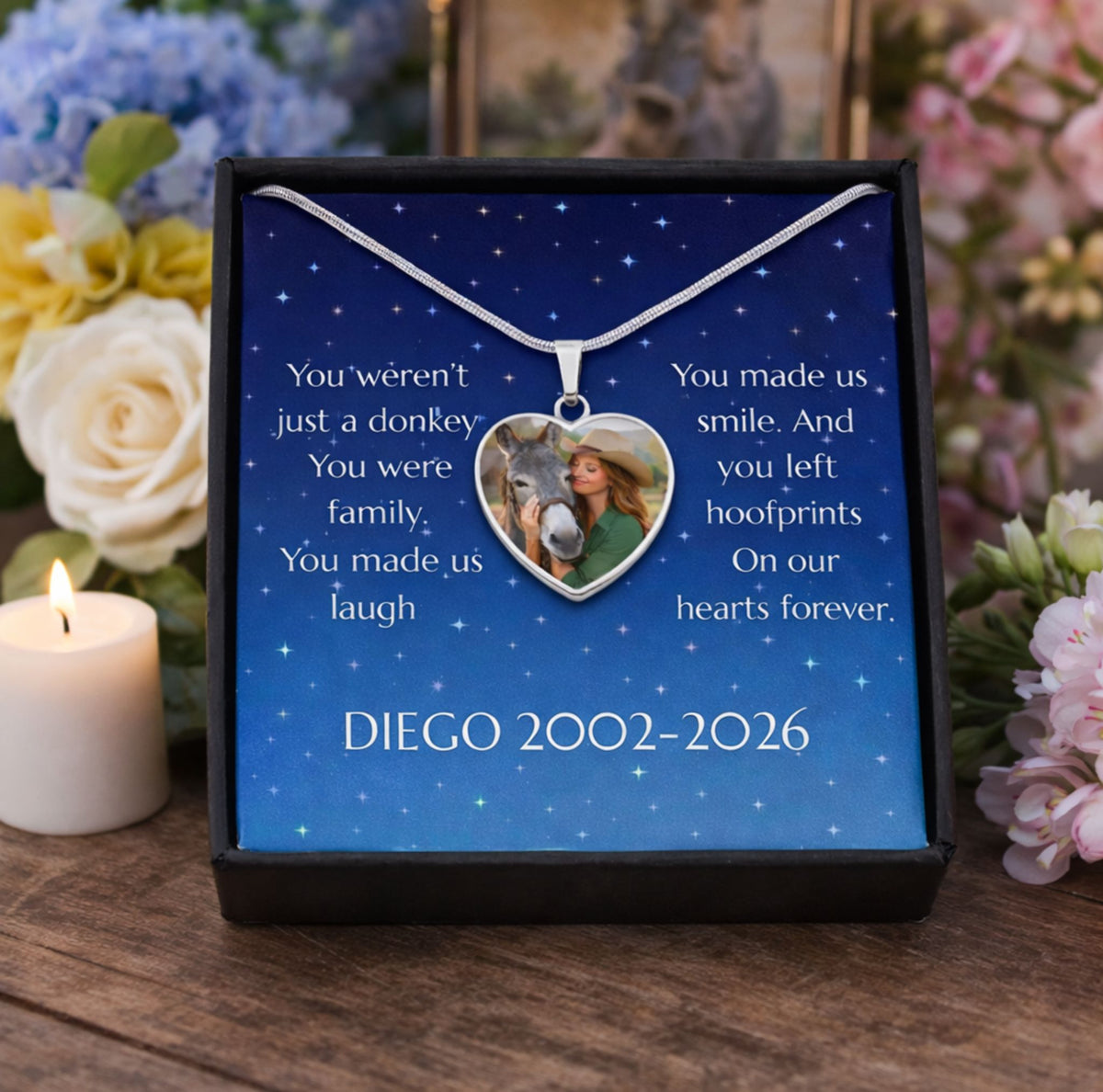 Forever Family Donkey Photo Heart Necklace