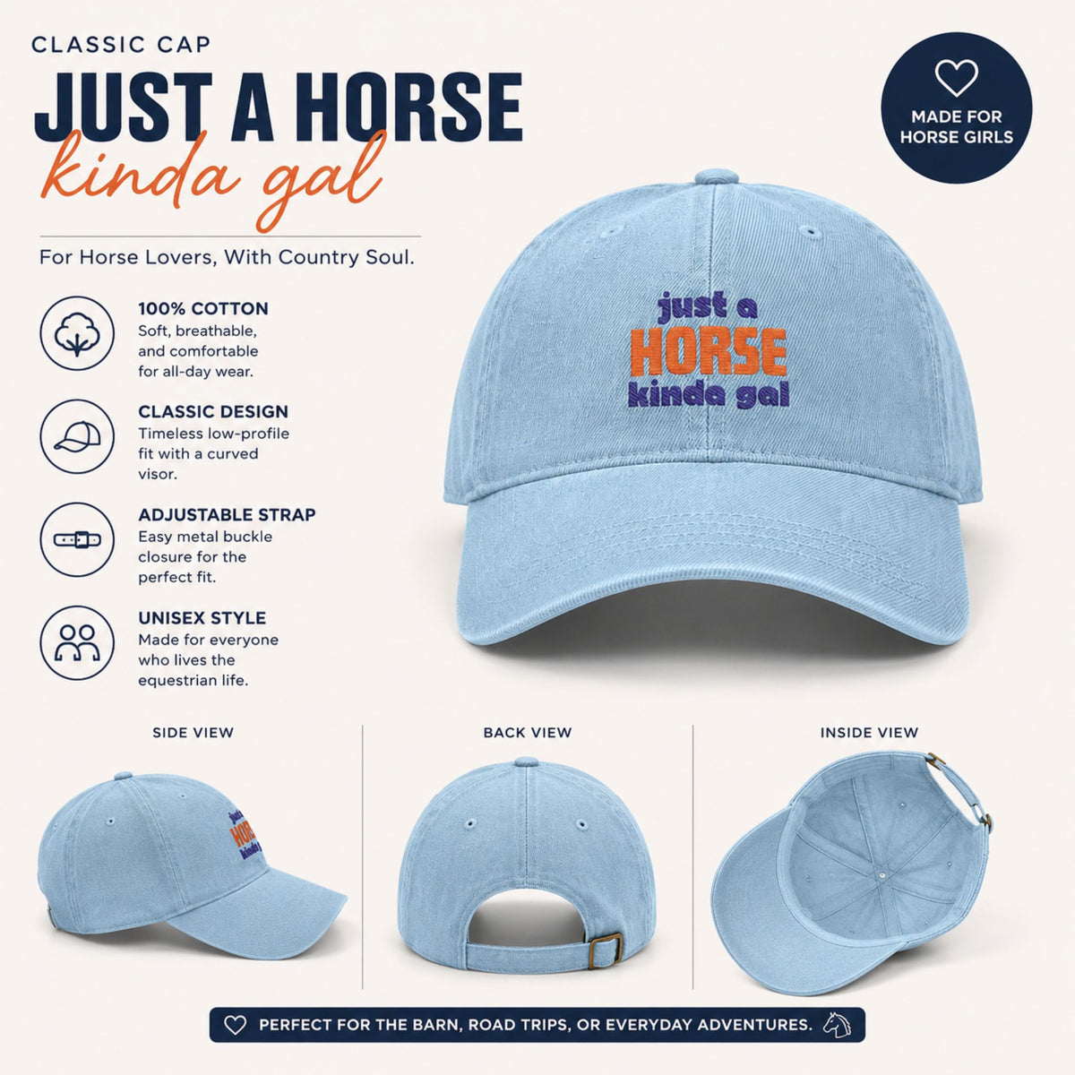 Just a Horse Kinda Gal Embroidered Cap – view 6