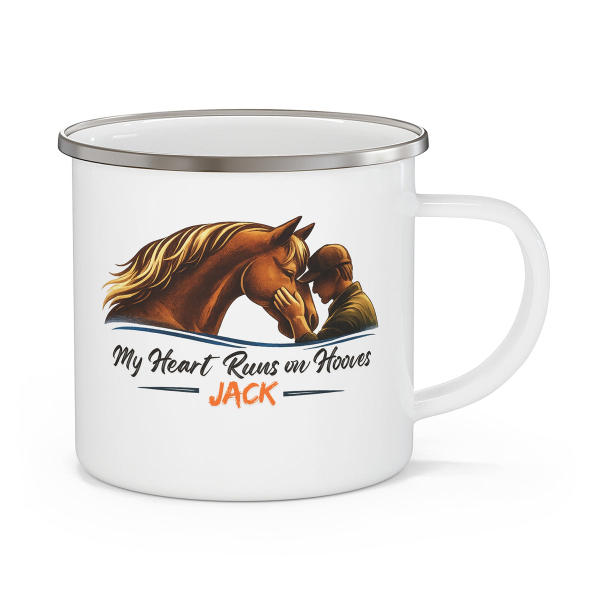 Heart Runs on Hooves Male Enamel Mug – view 5