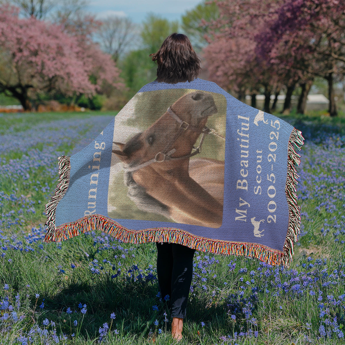Personalized Horse Photo Woven Blanket with Name & Est Date – view 7