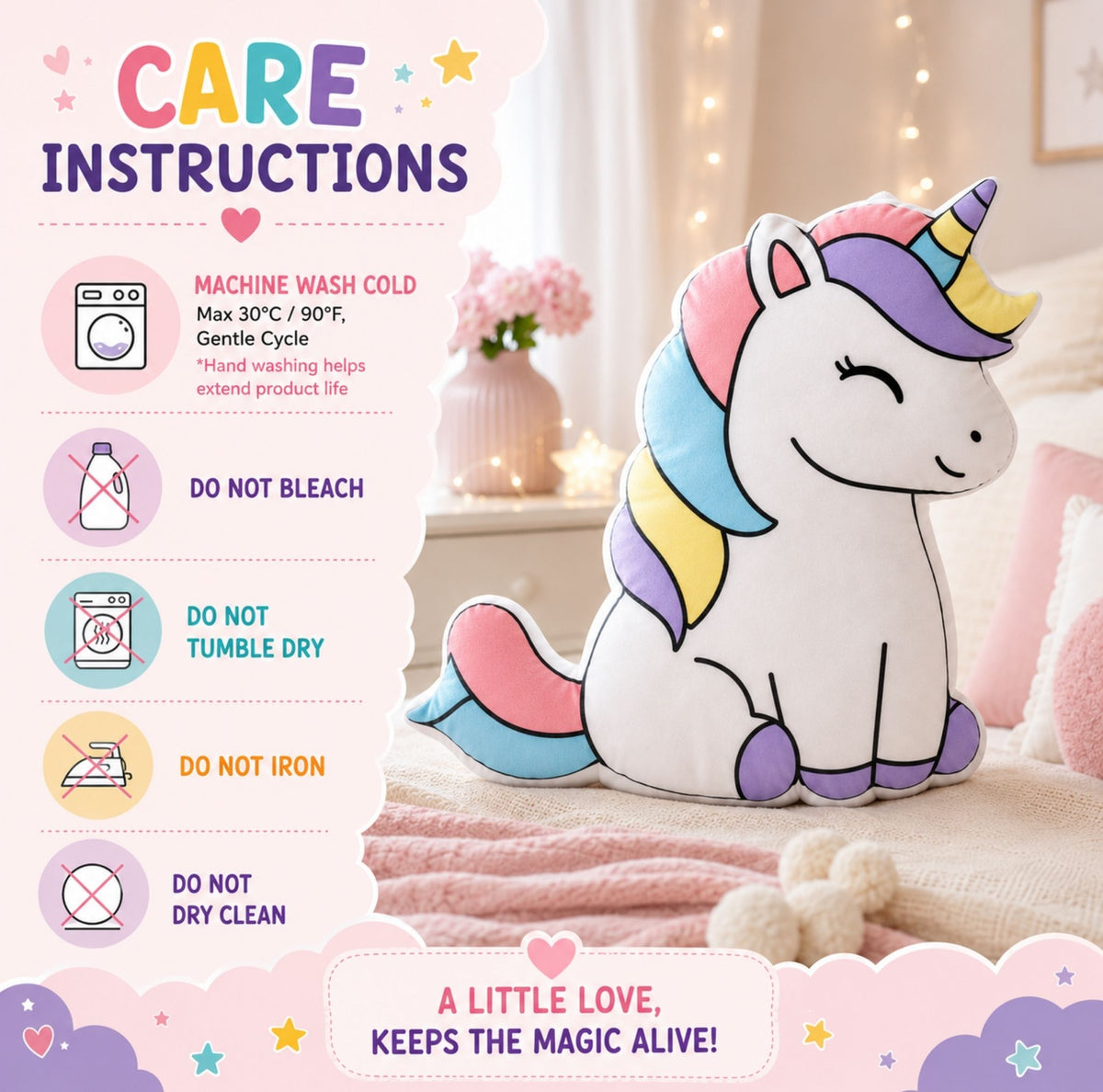 Rainbow Magical Unicorn Shaped Pillow