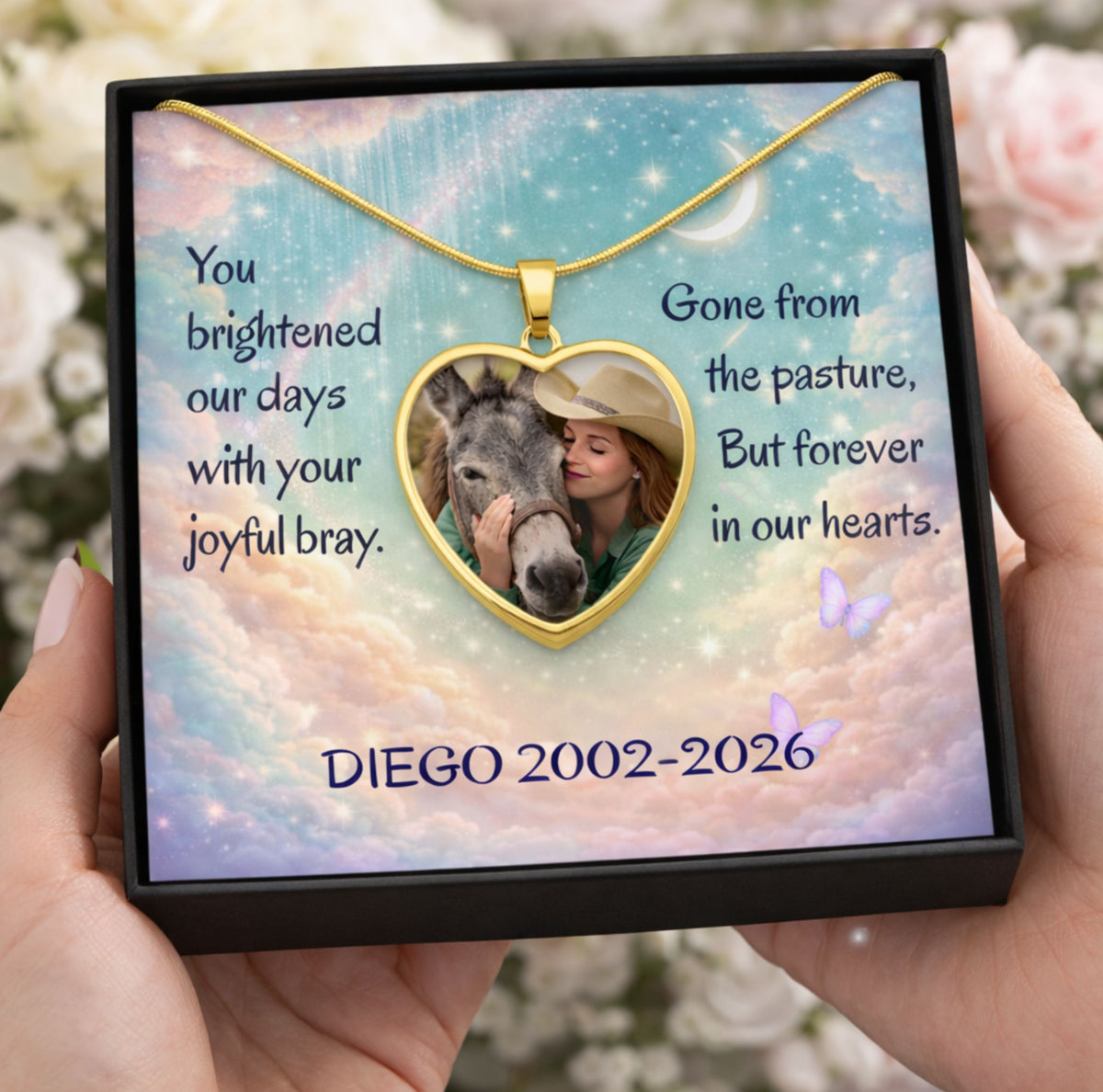 Joyful Bray Donkey Photo Heart Necklace