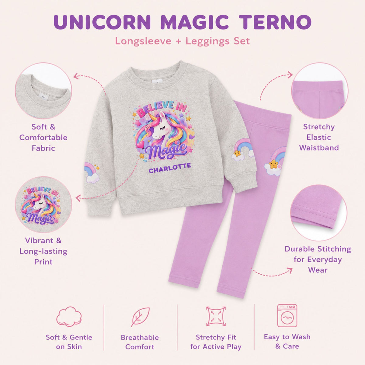 Believe in Magic Personalized Unicorn Outfit Set