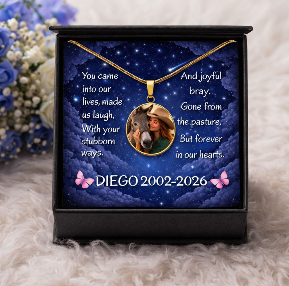 Stubborn Ways Donkey Photo Round Necklace